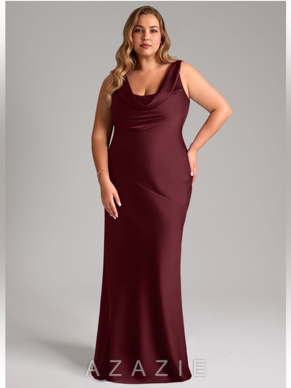 NWT Azazie Rylina Cabernet Mermaid Stretch Satin Dress A22